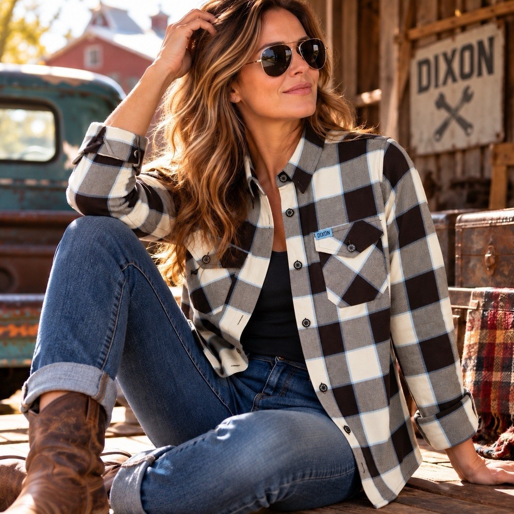 Dixxon Flannel Shirt The Barn Find Womens M Blue Brown Plaid Limited Edition